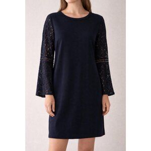 Ann Taylor Loft Blue Long Flare Sleeve Lace Eyelet Sheath Dress Size 6